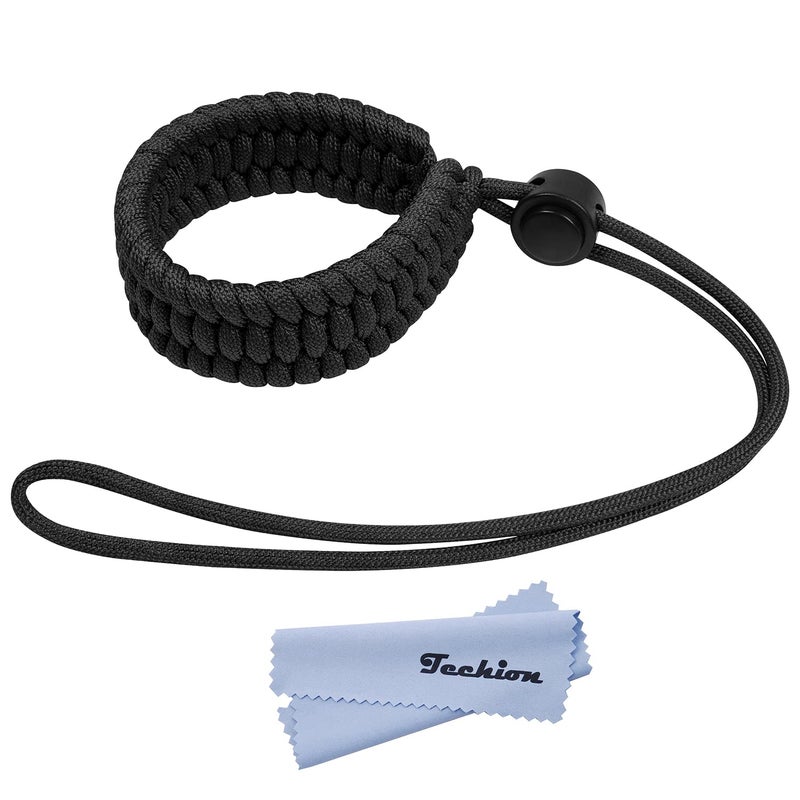 Techion Wrist Lanyard, Adjustable Paracord Camera Hand Strap, for DSLR, Mirrorless Camera, Video Camcorder, Cameras, Binoculars - Black V2 - Image 1